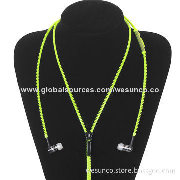 Colorful Zipper Earphone with Mic, Made of Metal